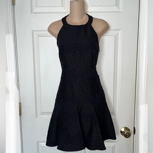 Parker Dresses & Skirts - Parker Women’s Black Leona Halter Embroidered Skater Fit Flare Dress Open Back L